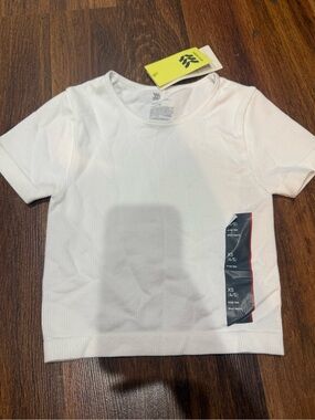 Girls' White Ribbed Short Sleeve Cropped Tee